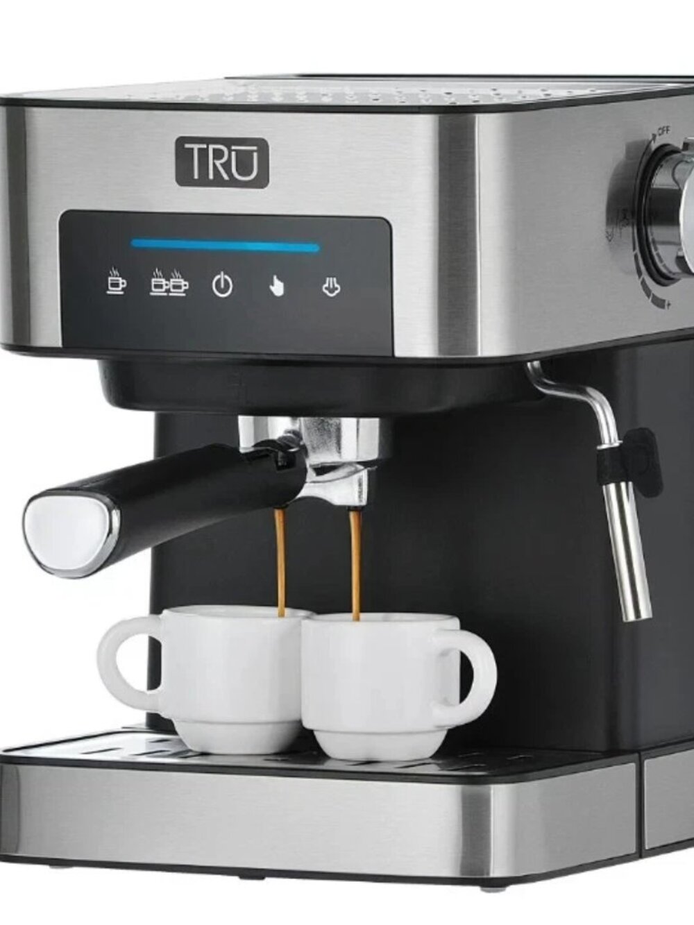 TRU 15-Bar Semi-Auto Espresso Maker Touch Screen Stainless Steel 56oz Steam Wand